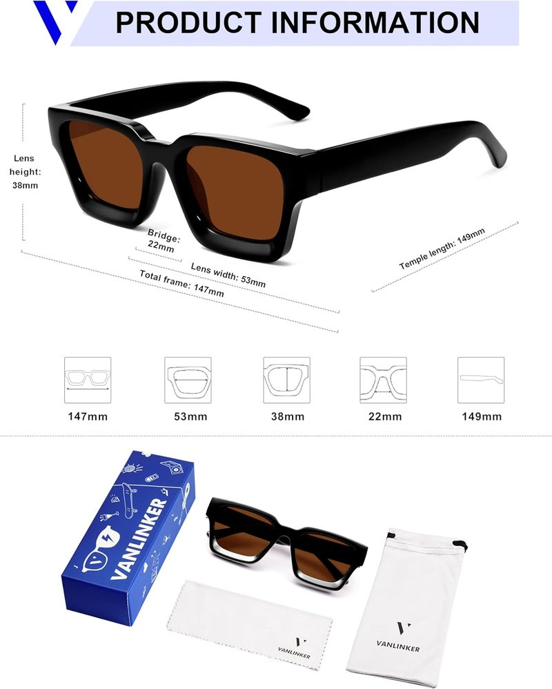 VANLINKER Thick Square Sunglasses for Men Women Retro Chunky Rectangle Shades UV400 Protection VL9731 - Image 5
